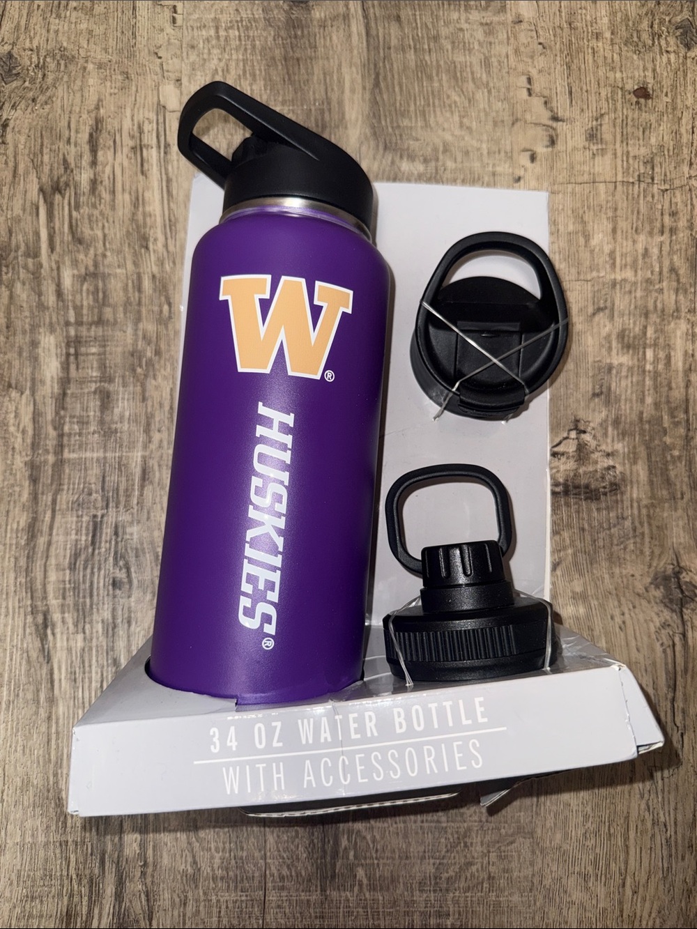 University Huskies Purple 34 oz Insulated Water Bottle with Black Lids
